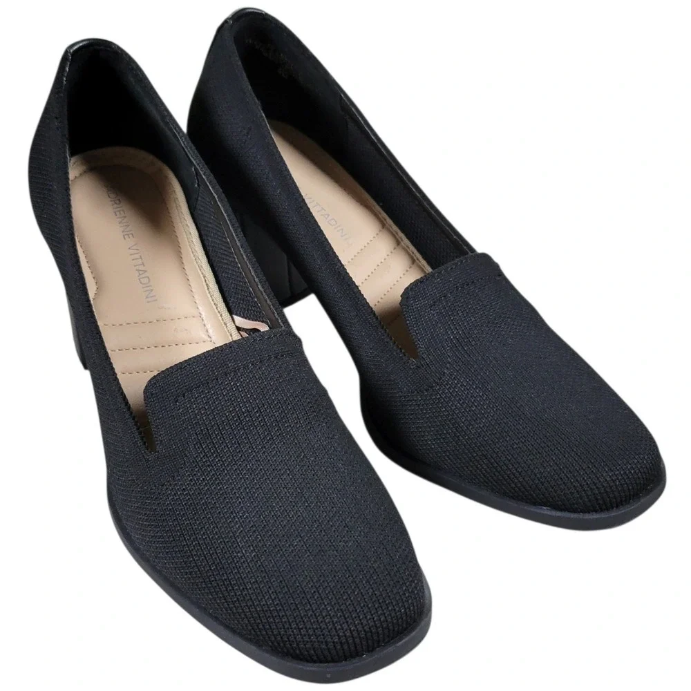 Adrienne Vittadini Brittiny Pumps Women 7M Black Knit Block Heel Loafer Business